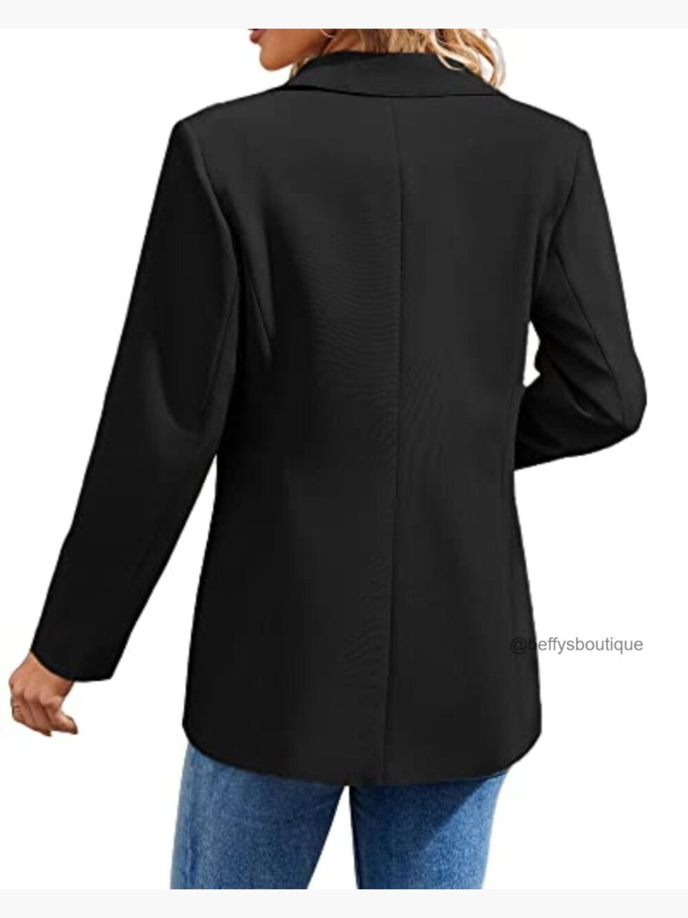 Women's Open Front Long Sleeve Lapel Collar Blazer Jacket - Picture 4 of 5